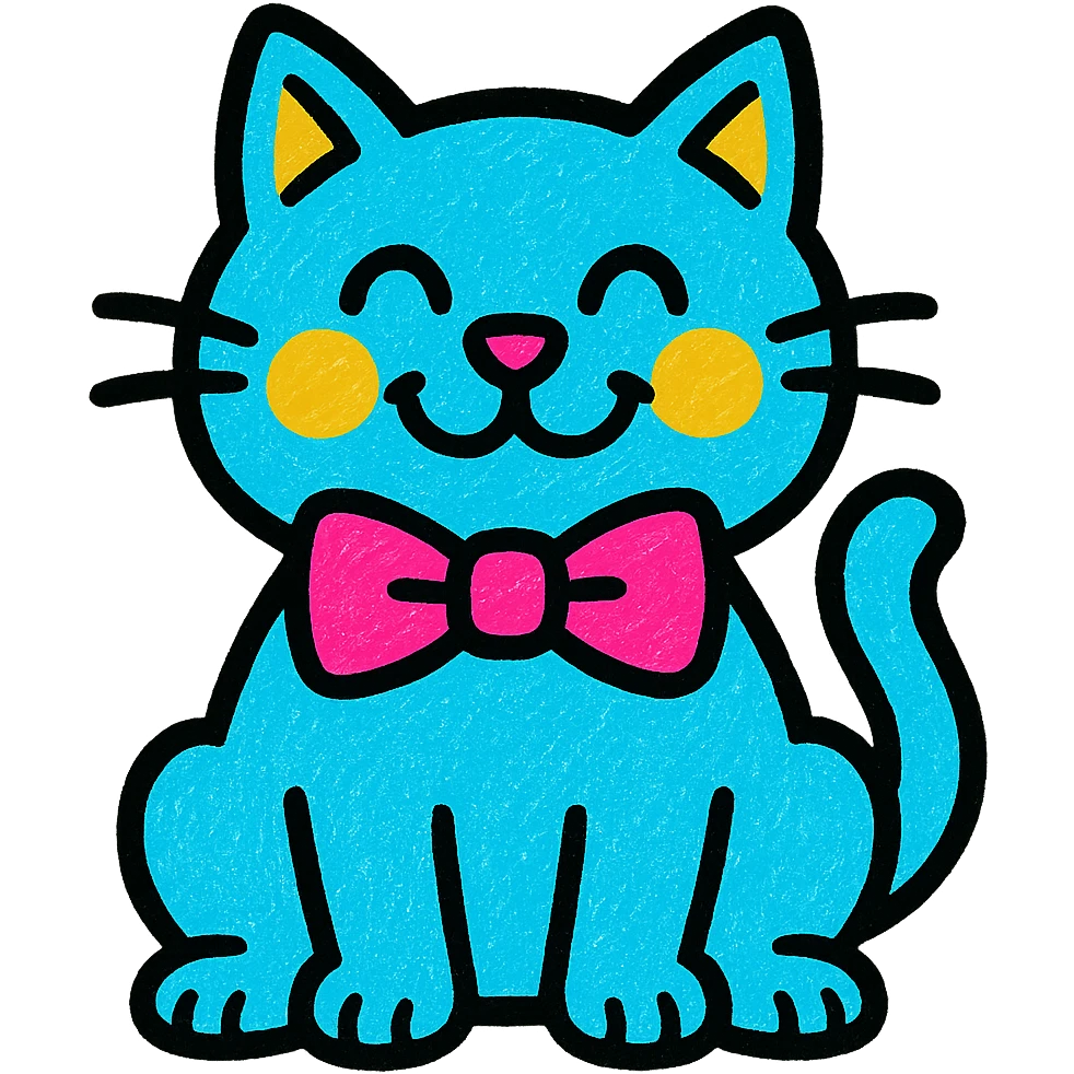 a cheerful cat with a bow tie in vibrant pop colors emoji