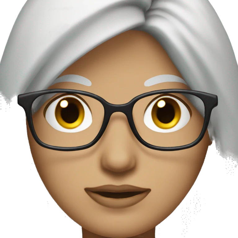 gray eyebrows, White skin, woman, long wild gray hair, black glasses emoji