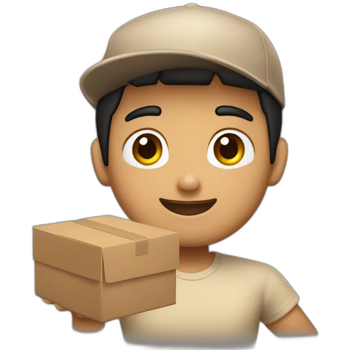 Tan skinned fit Man with black hair in a brown cap and beige polo T-shirt keeping a pasted box into his hands emoji
