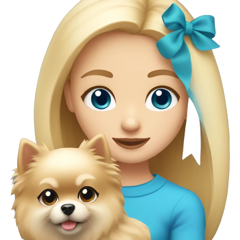 blond hair girl blue eyes holding a blond pomeranian emoji