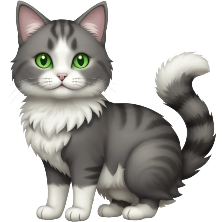 full body half dark grey and half white cat with white front legs emoji