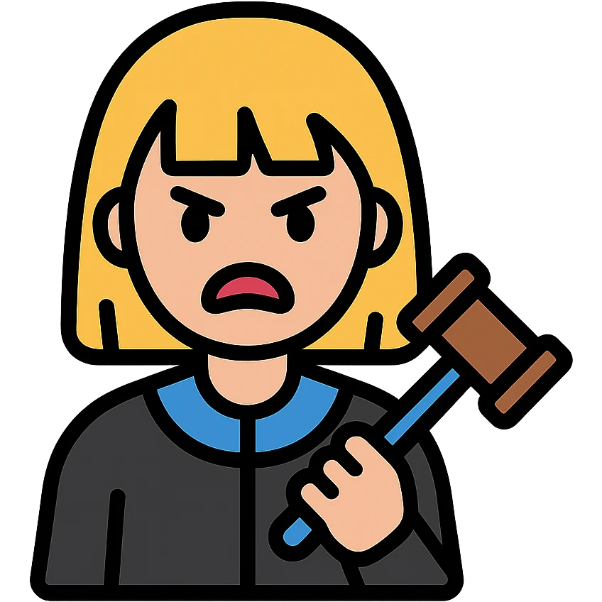 angry judge with blonde shoulder-length hair and bangs emoji
