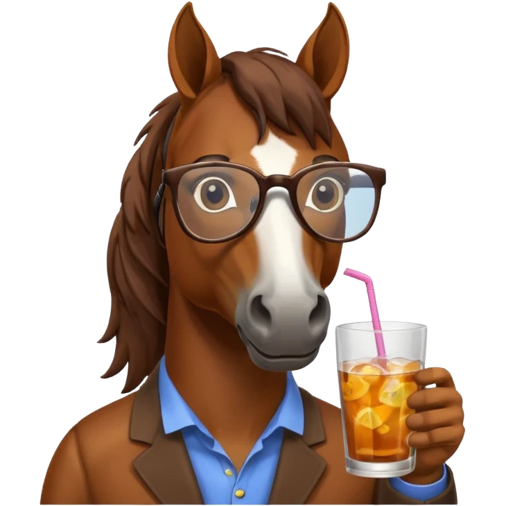 horse holding drink with glasses emoji