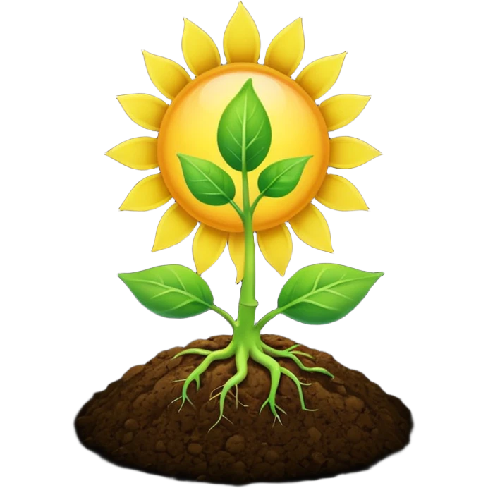 A sprout from the ground, the sun, a blue background emoji
