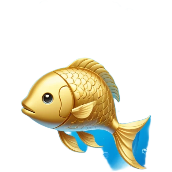 Golden omega-3 capsule floating in blue liquid currents, with an ethereal fish gently spinning around a radiant brain. Blue water waves expand from the brain, promoting mental clarity, emotional calm, and cardiovascular fluidity. emoji