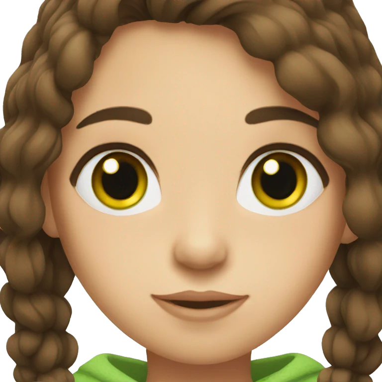 Girl with log dark brown hair and green eyes emoji