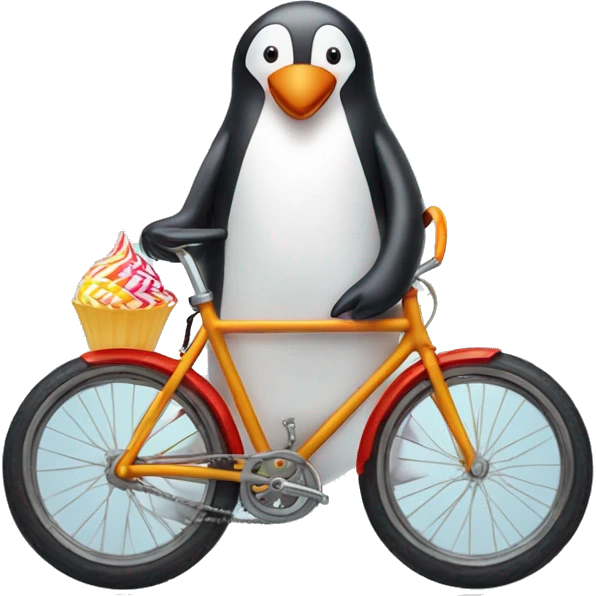 penguin with a lolly pop on a bike emoji