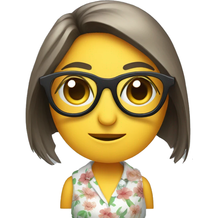 an owl in a miniskirt and glasses in the form of a flower emoji
