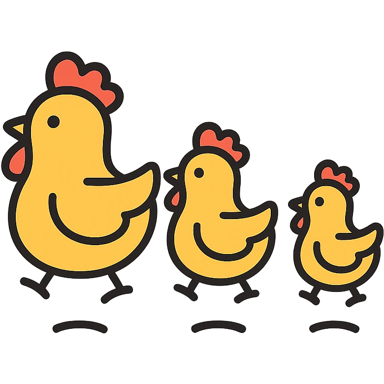 multiple chickens jumping, icon style, rounded shapes, friendly and approachable, modern icon style emoji