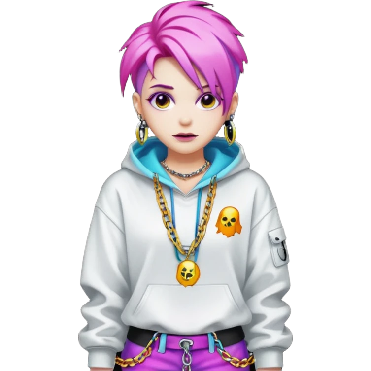  ghost-portrait-of-in-kpop-style,-wearing-flashy-streetwear-outfit,-colorful-dyed-hair,-confident-pose,-accessorized-with-chains- emoji
