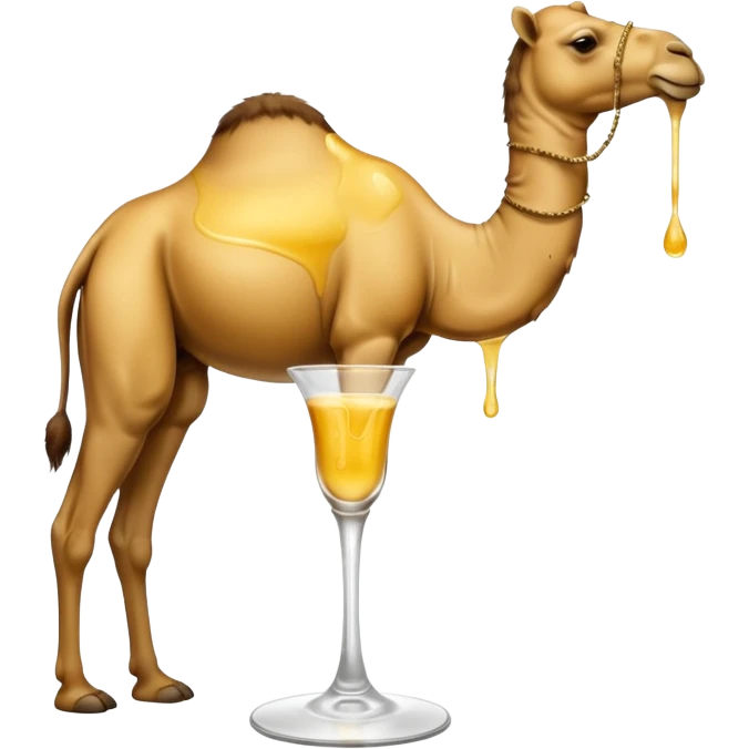 Ein glass mit gelber Flüssigkeit und einem Kamel drauf  emoji