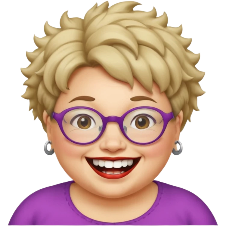 short fat lady with glasses ,crooked teeth and crazt hair emoji