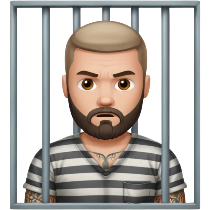 angry tattooed bearded white boy male prisoner with prison cell bg emoji