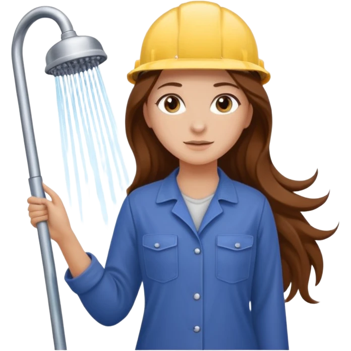 beautiful girl with long brown hair constructing new shower area emoji