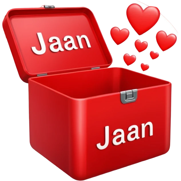 JAAN in bold letters in a red box with hearts  emoji