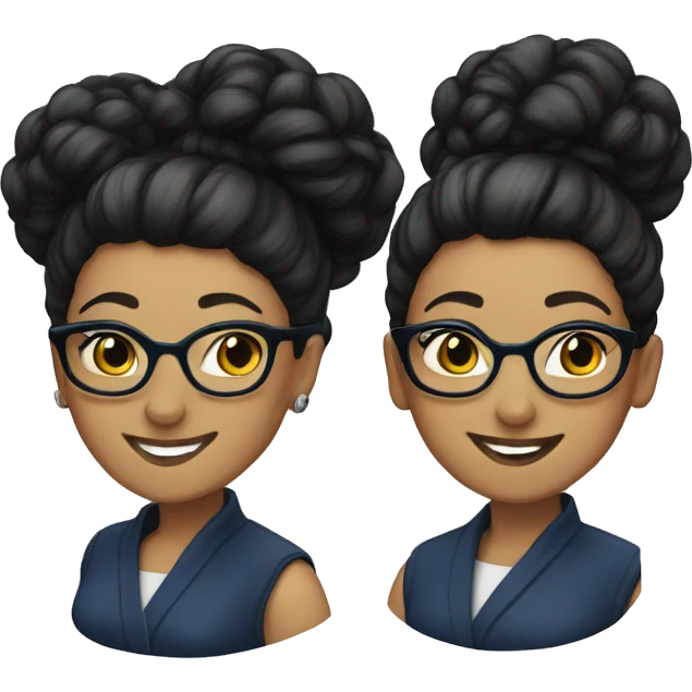 woman-black hair-bun-with glasses navy-smile emoji
