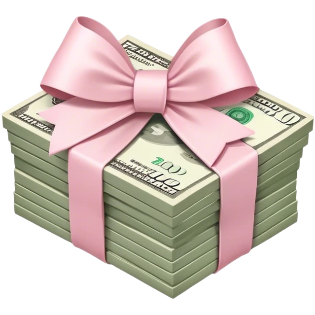 stack of money wrapped ina light pink bow emoji
