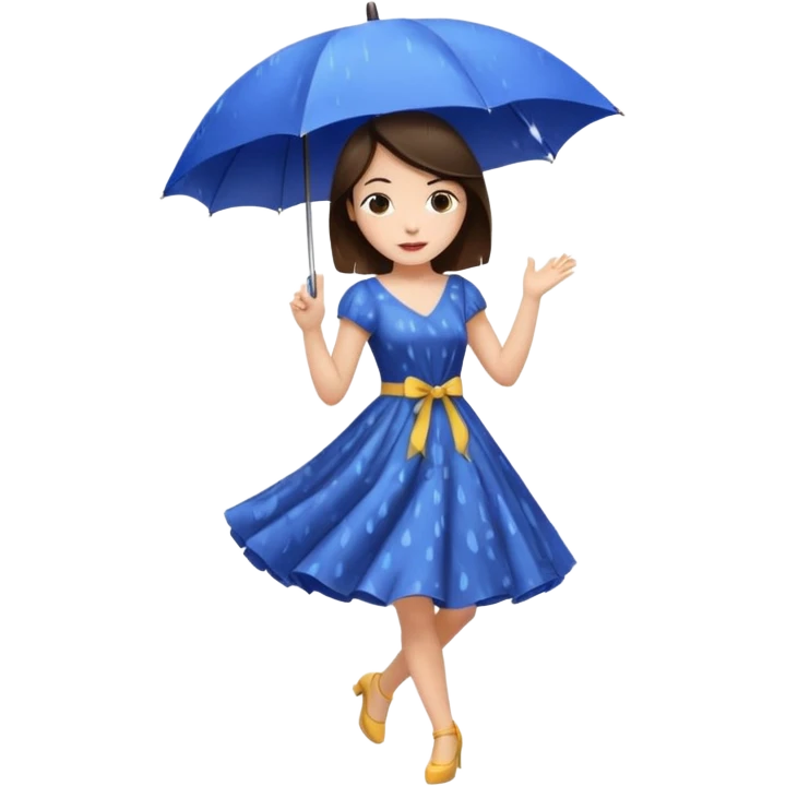 Brunette girl dancing under an umbrella in the rain emoji