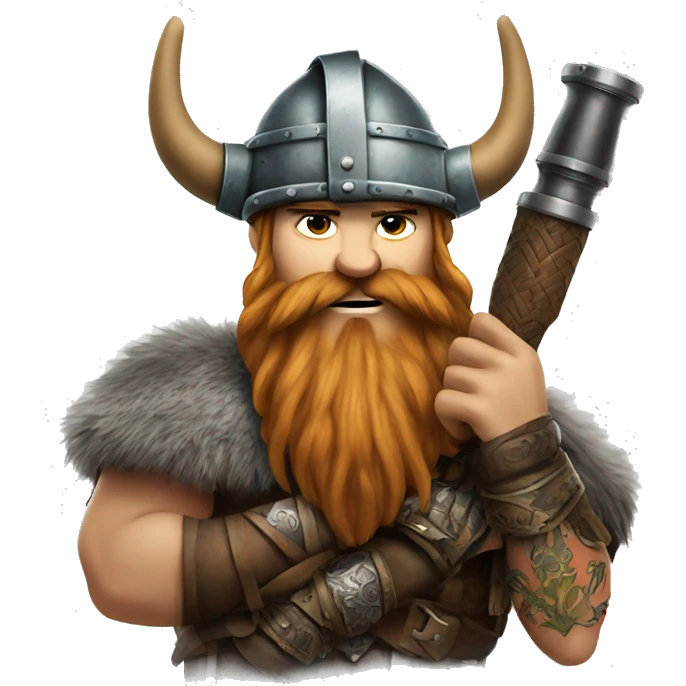 viking with a viking hat and massive beard holding a tattoo gun emoji