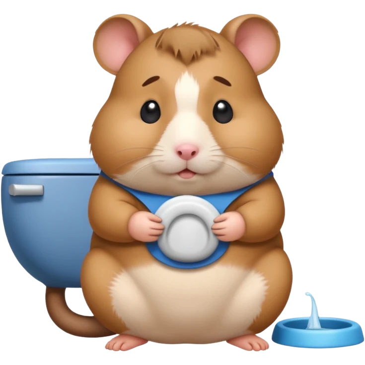 Cute chubby cartoon-style hamster sitting on toilet pooping looking as if he had an accident emoji