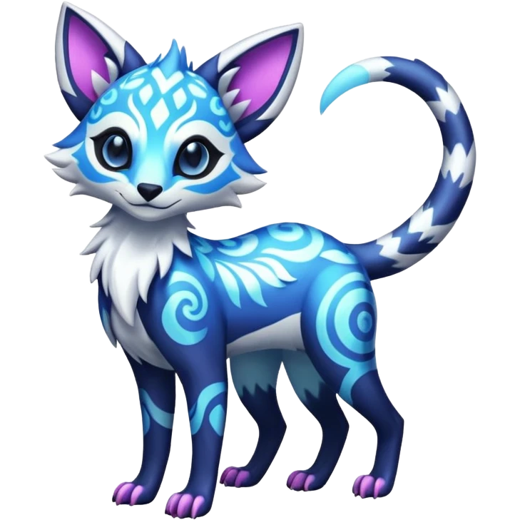 Icy floral shiny colorful neon bright vibrant patterned Genet-Absol-Zeraora-Primagen-fusion-creature  emoji