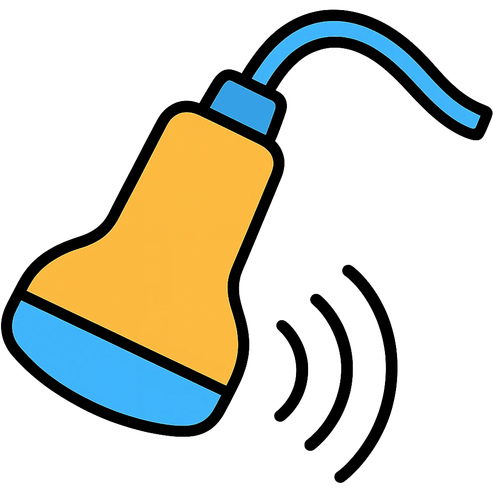 Add blue highlights to the ultrasound probe, keep the color outline icon style, with an angled perspective. emoji