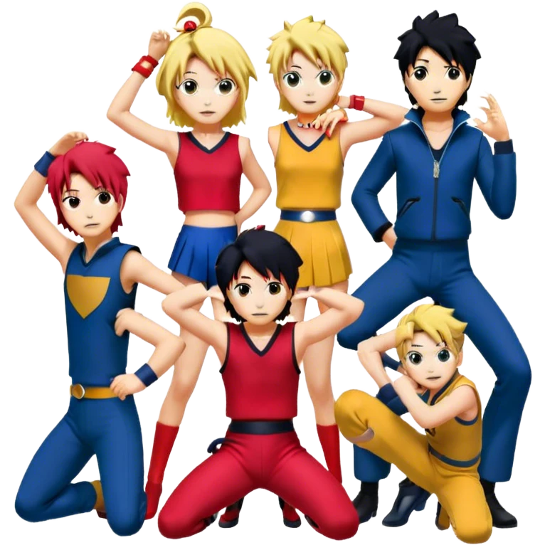 Icon for Anime Collage: Characters from Cowboy Bebop, Naruto, Bishoujo Senshi Sailor Moon and Kimetsu no Yaiba, each in their iconic poses and vibrant outfits, blended together with dynamic backgrounds. Transparent background. emoji