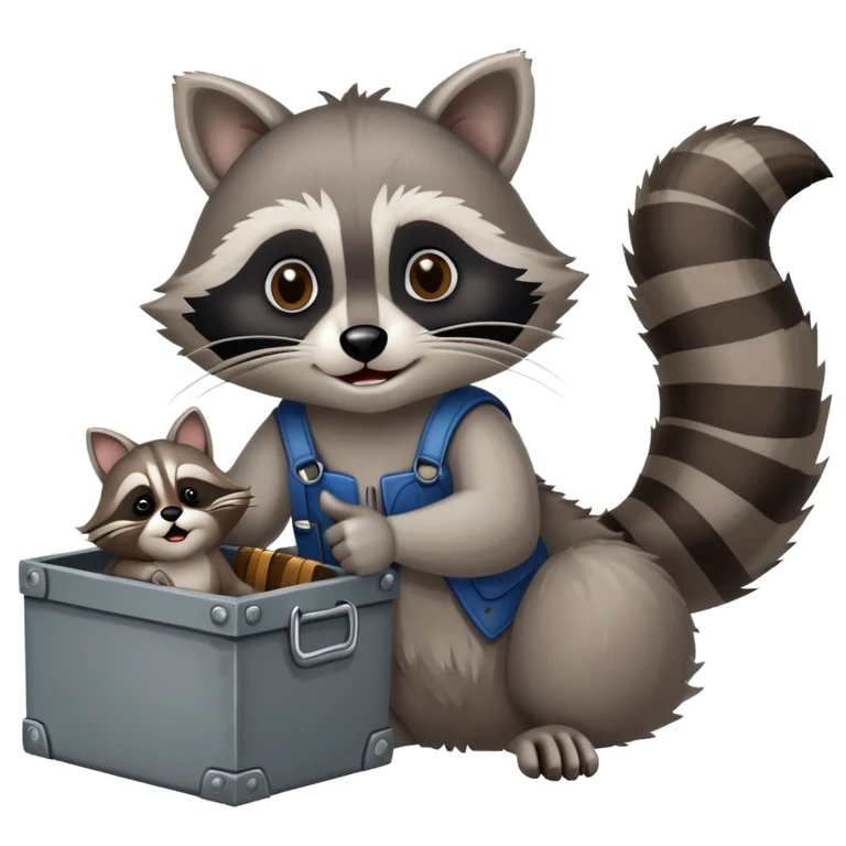 A cool raccoon giving the thumbs up next to a sad cat locked in a trap. emoji