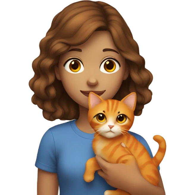 Girl with brown hair holding an orange cat emoji
