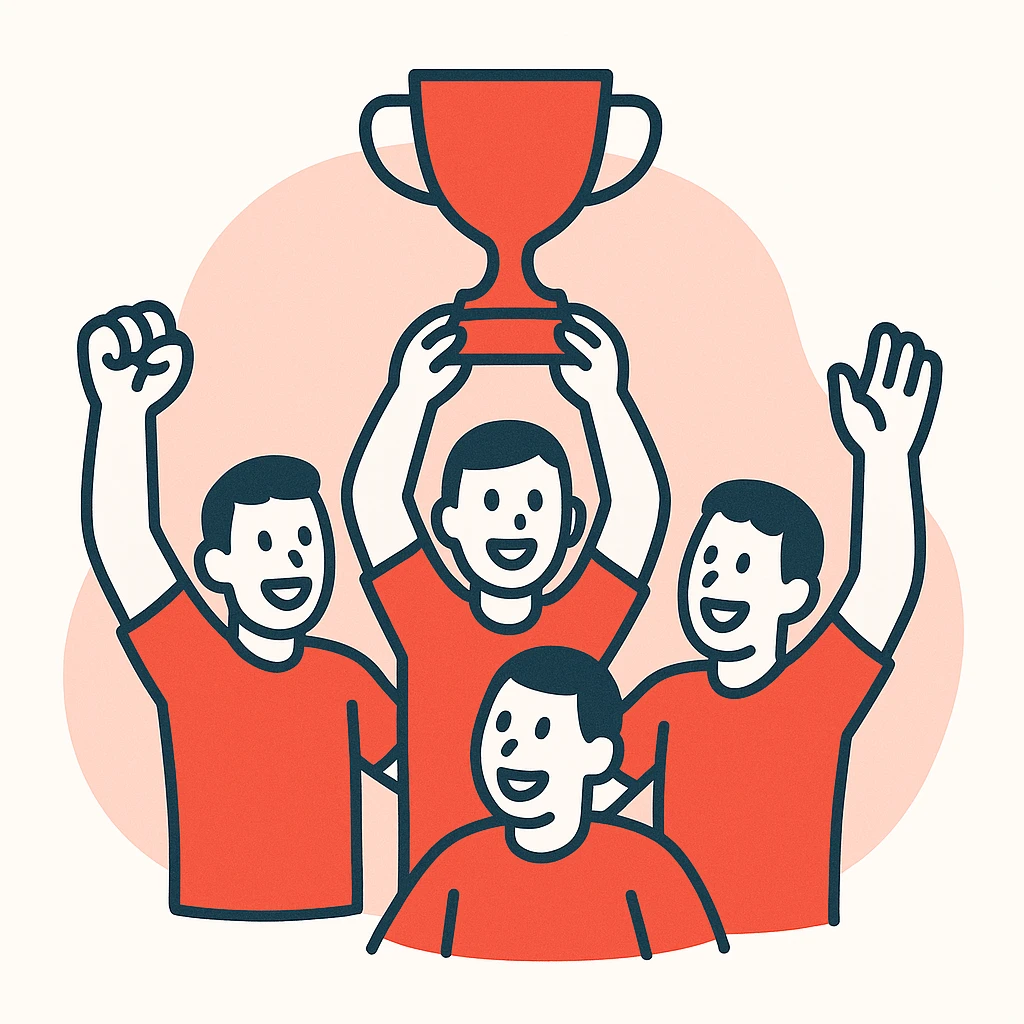 team celebrating with trophy emoji