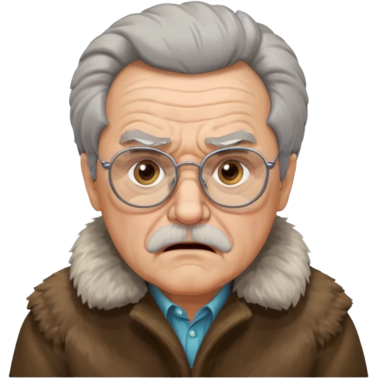 make old old man like 80 with gray hair and fur has HUGE EYE brows and glasses and is always mad and gay emoji