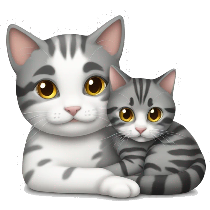 Grey tabby cuddling a calico cat  emoji