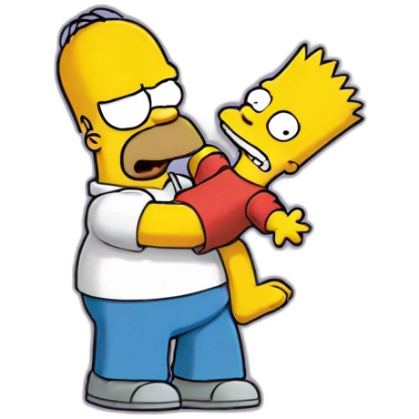 Homer  holding a motionless Bart Simpson in the air after he lost his temper emoji
