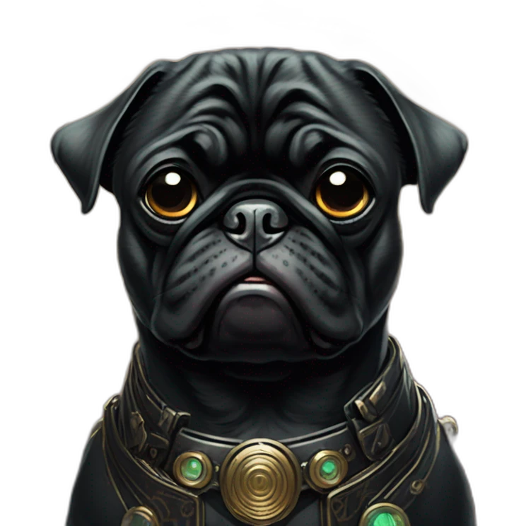 A cyberpunk black pug in Art Nouveau style during 1910 emoji