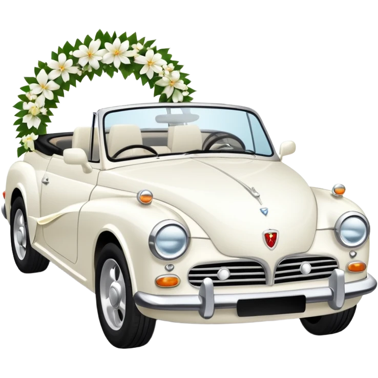 Luxury convertible car with wedding decorations, in profile emoji