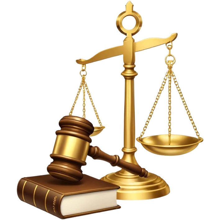 An icon featuring a gavel, legal scales, and a law book, symbolizing the study of law. The design includes a courthouse silhouette in the background, representing justice and legal systems. Transparent background highlights the principles of law and legal practice. emoji