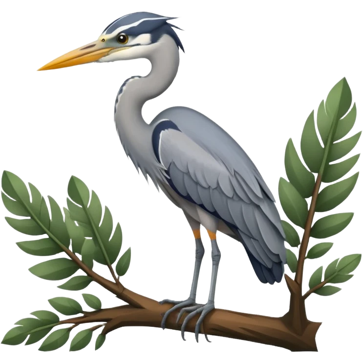 Grey Heron in a green tree emoji