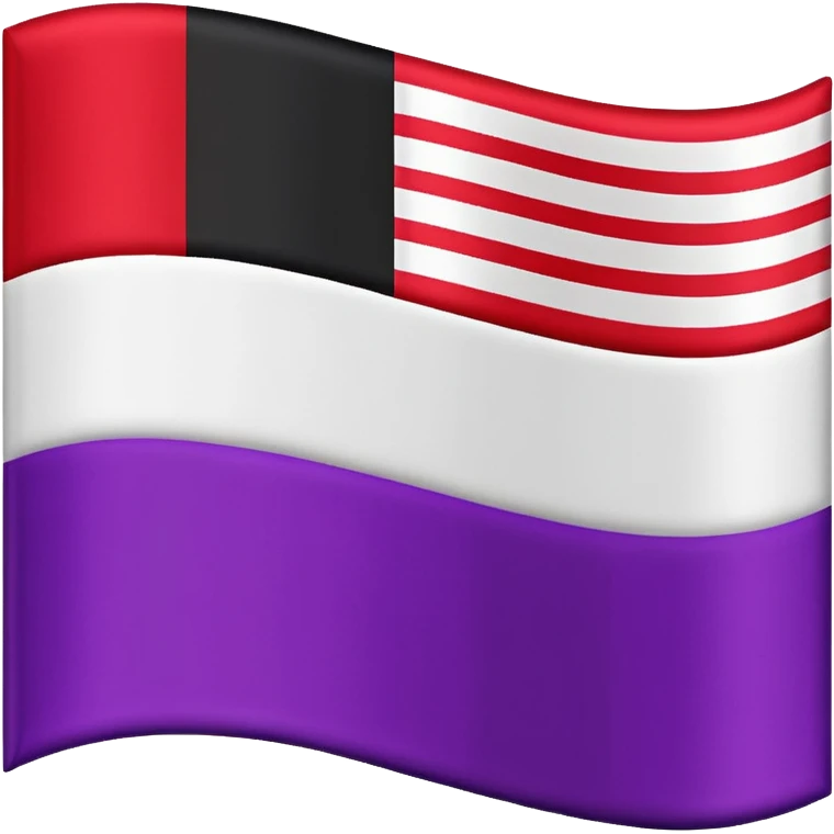 The emoji of a flag with three horizontal sections. The top is black, the middle is white, and the bottom is split in half. The bottom left is purple, and the bottom right is red emoji
