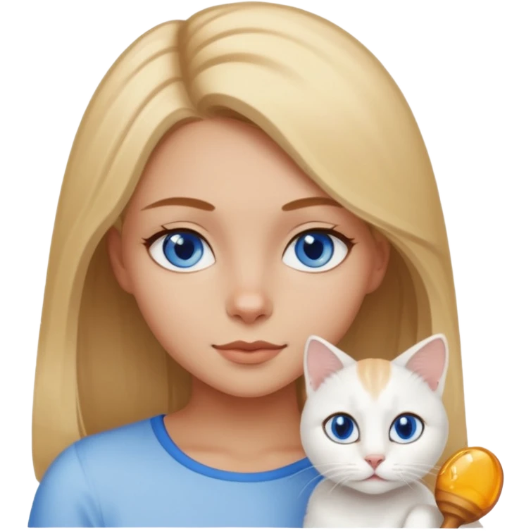 menina loira escura com olhos de cor mel com uma gata branca com olhos azuis emoji