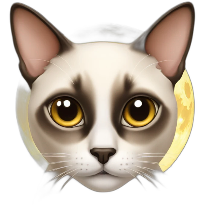 Siamese Cat with moon face emoji