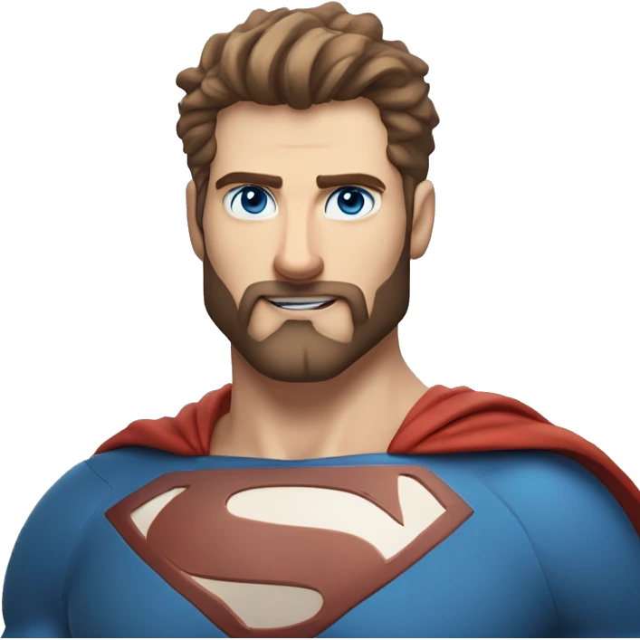 White superman, redish hair, blue eyes, redish brownish facial hair, very handsome, scruffy beard, body posing emoji