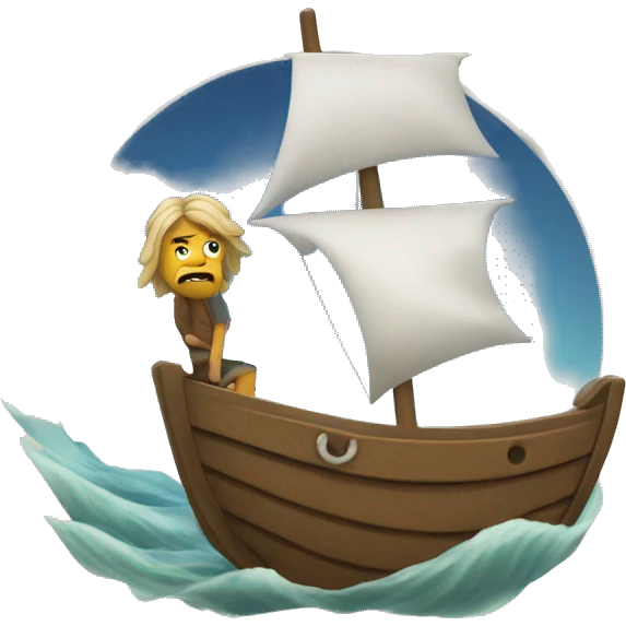 Wild looking Long haired man sailing tiny sailboat emoji