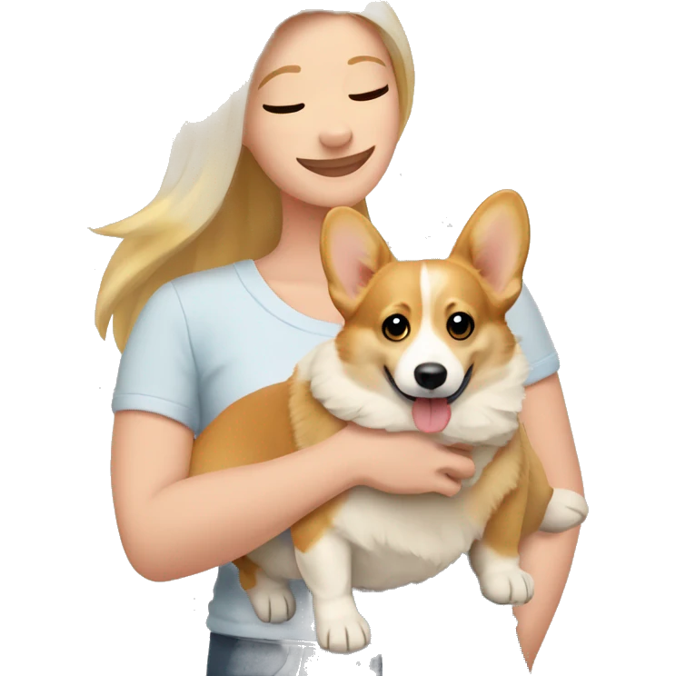 corgi in the arms of a blonde emoji