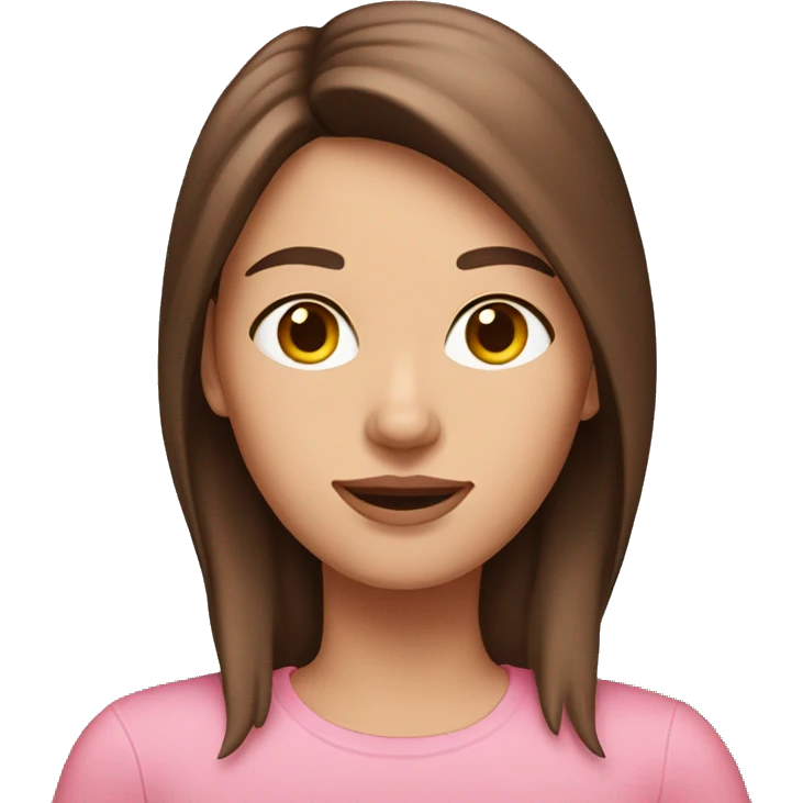 A woman with straight brown hair and a pink cat emoji