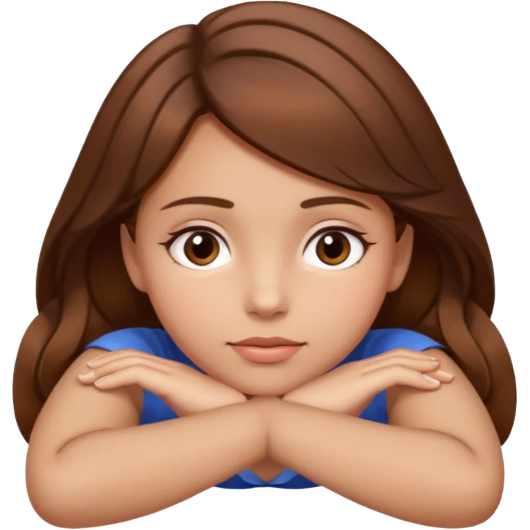 girl with brown her lying on stomach (only head and shoulders shown) with hands under the chin emoji