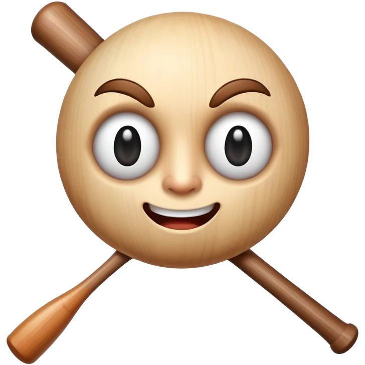 Cartoon baseball bat with a small friendly face and a winking eye emoji