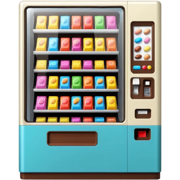 small snack vending machine emoji in Apple style, visible candies and chocolate bars, friendly and inviting emoji
