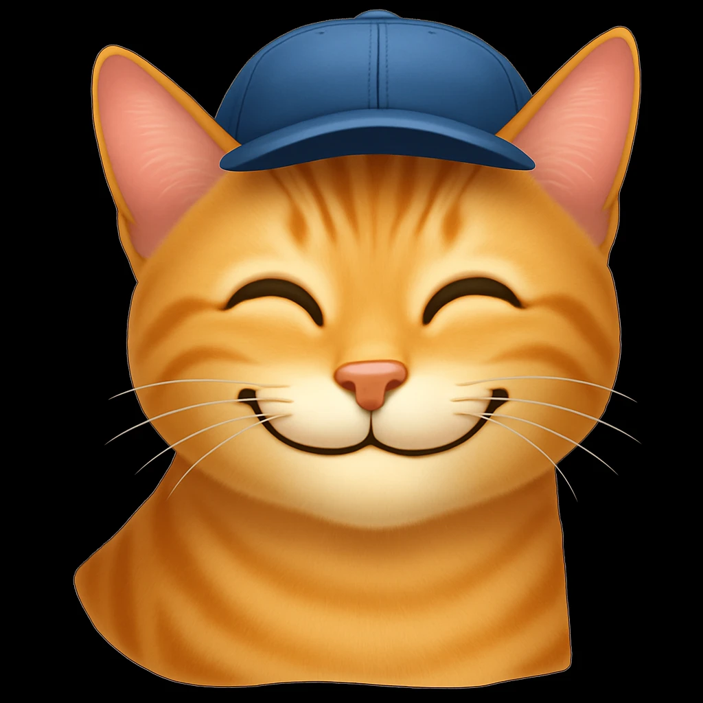 Change the cat's face expression to smiley, keeping the blue cap, in emoji style. emoji