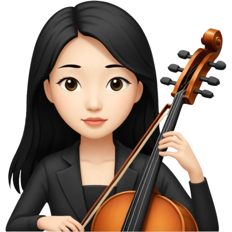 asian woman with black long hair and long eyelashes playing cello emoji