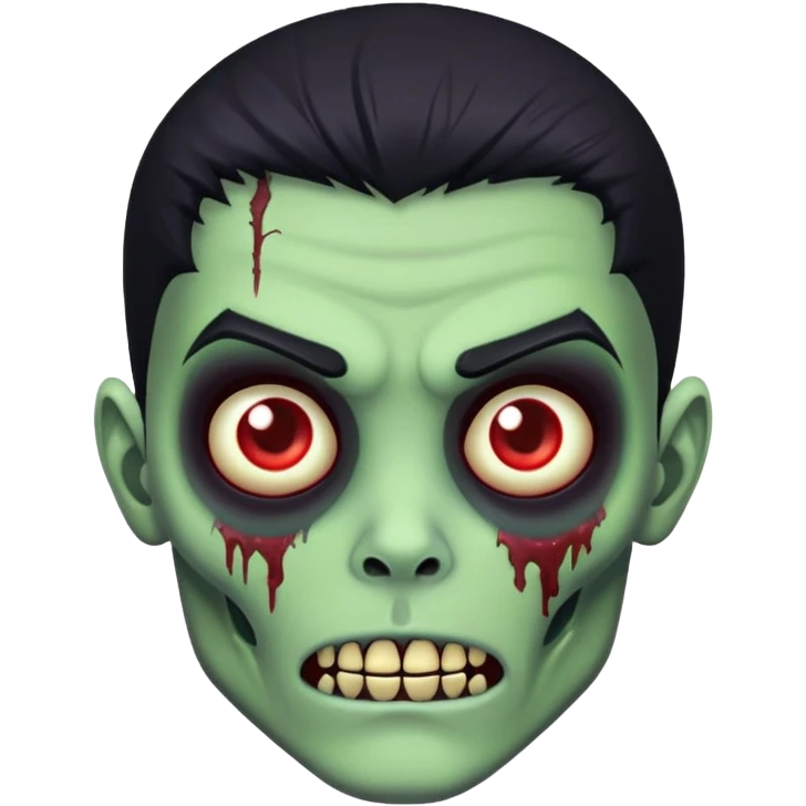 brunette zombie boy with horror green skin and long black hair emoji